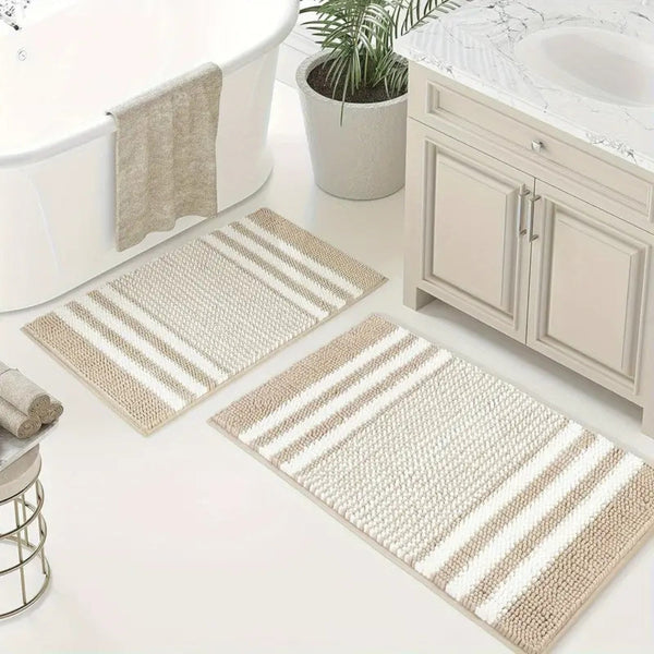 Badematte aus Gestreifter Chenille mit Kieselstrick