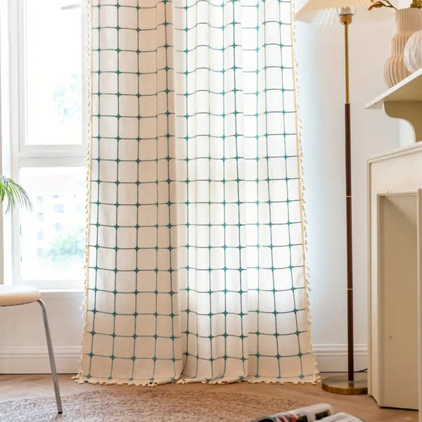 Türkis Gitter Boho Quastenvorhang