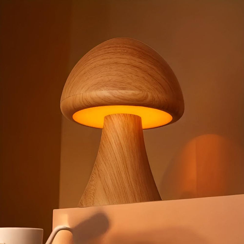 Pilzlampe aus Holz